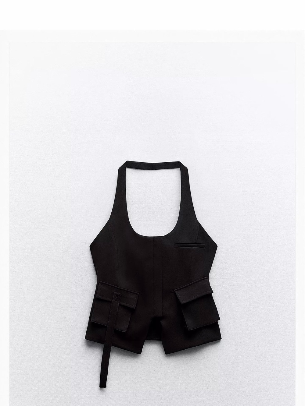 Zara Black Halter Utility Vest with Flap Pockets